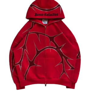 THORN_RHINESTONE_ZIP_HOODIE_RED